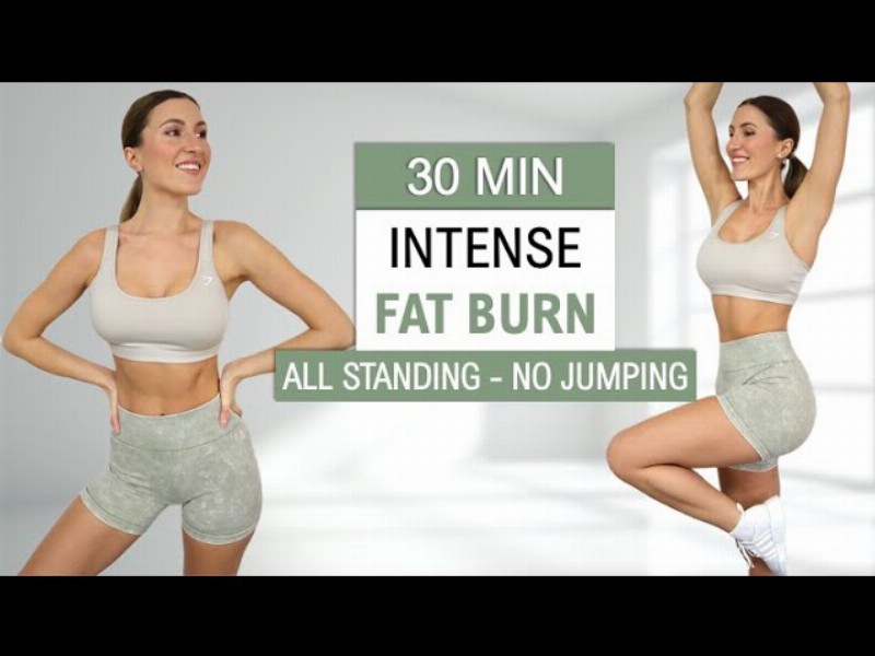 30 Min Full Body Fat Burn : Kickboxing Style No Jumping - All Standing Hiit No Repeat All Levels