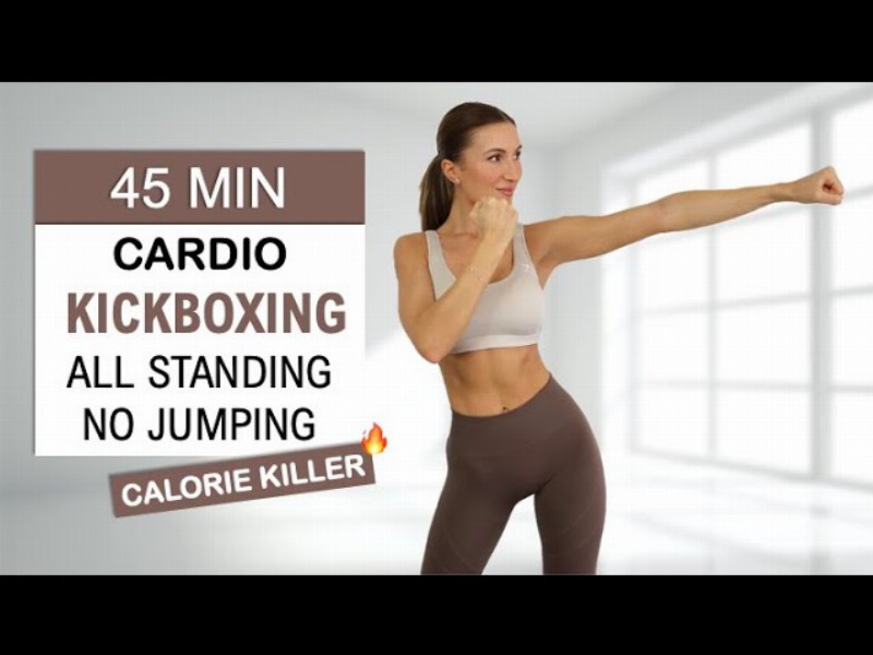 45 Min Cardio Kickboxing - No Jumping All Standing : High Intense Fat Burn No Repeat Home Workout